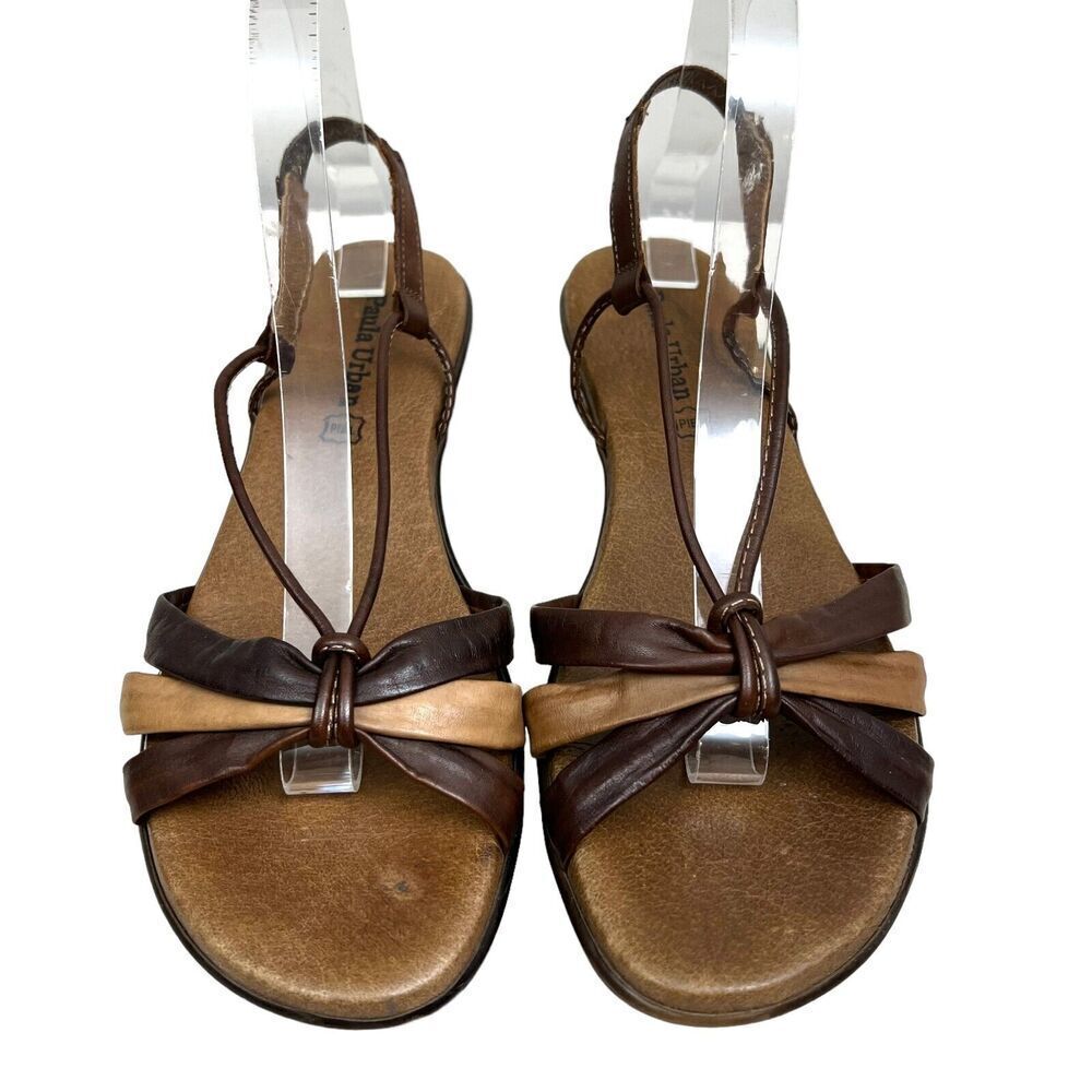 Paula Urban Sandal Brown Leather Strappy Slingback Low Wedge‎ Women Size EUR 41 - Picture 4 of 8